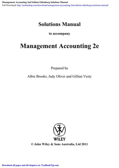 Management Accounting 2nd Edition Eldenburg Solutions Reader