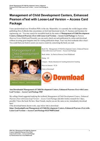 Management of Child Development Centers Enhanced Pearson eText Access Card 8th Edition PDF