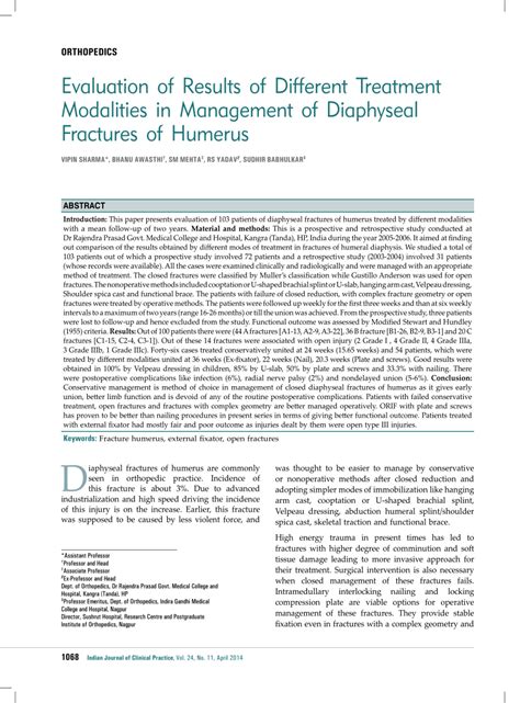 Management of Diaphyseal Fractures of Humerus Evaluation of Different Treatment Modalities Kindle Editon