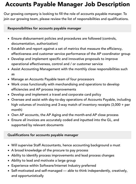 Manager Accounts Payable Jobs: A Comprehensive Guide