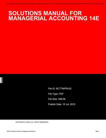 Managerial Accounting 14e Solutions Ebook PDF