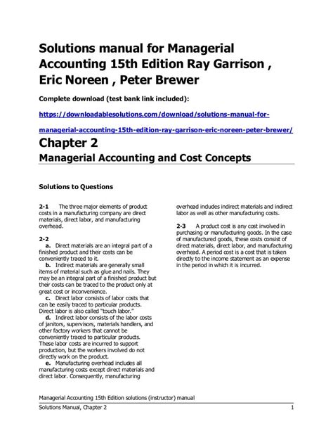 Managerial Accounting 15ed Garrison Solution Manual Test Bank PDF