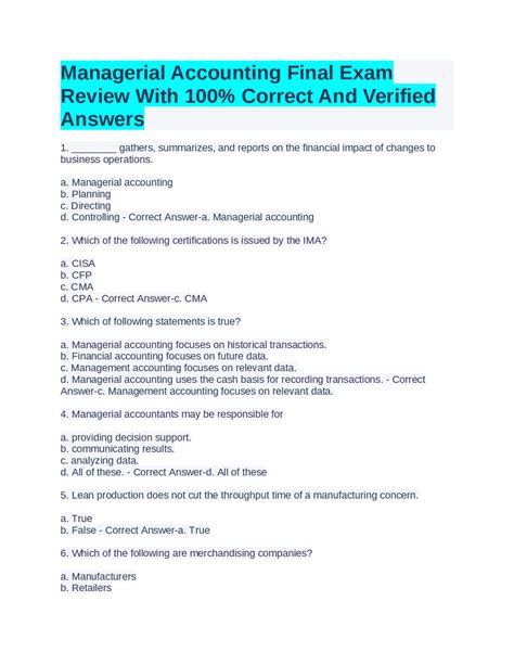 Managerial Accounting 2203 Final Exam Answers PDF