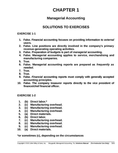 Managerial Accounting Exercises Solutions Epub