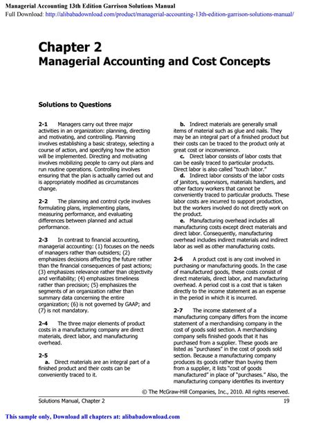 Managerial Accounting Garrison 13th Edition Answer Key Kindle Editon