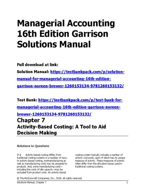 Managerial Accounting Garrison 14 Edition Solutions PDF