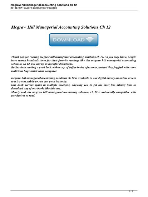 Managerial Accounting Mcgraw Hill Problem Solutions Reader