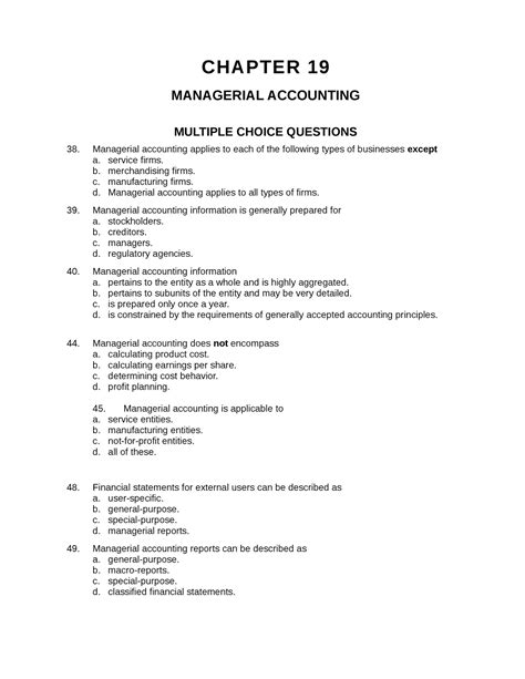 Managerial Accounting Multiple Choice Answers Epub