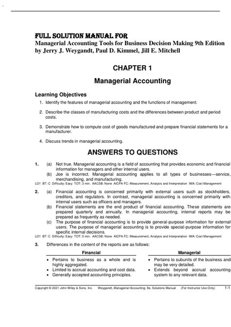 Managerial Accounting Solution Manual Weygandt Doc