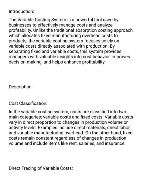 Managerial Accounting Variable Costing Solutions Doc