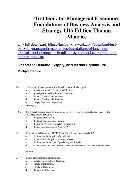 Managerial Economics Test Bank Multiple Choice Ebook Kindle Editon