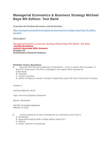 Managerial Economics Test Bank Multiple Choice Ebook Kindle Editon