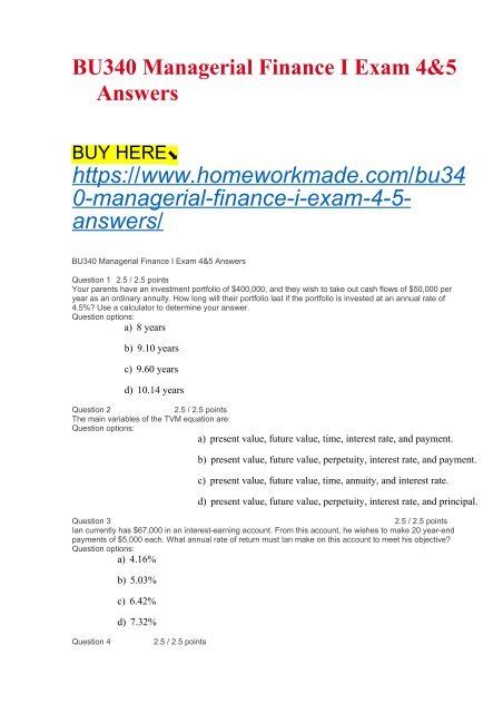 Managerial Finance Exam With Answers Kindle Editon