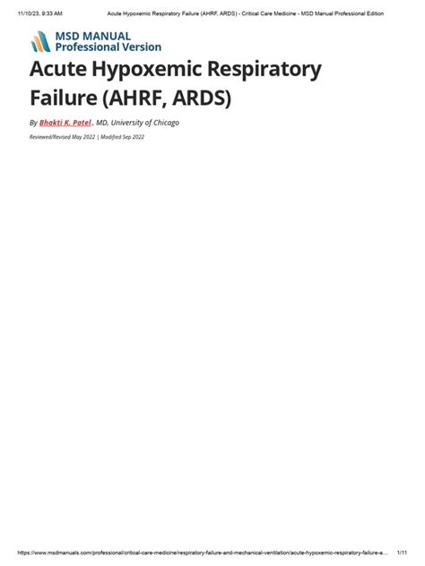 Manual of Acute Respiratory Care Epub