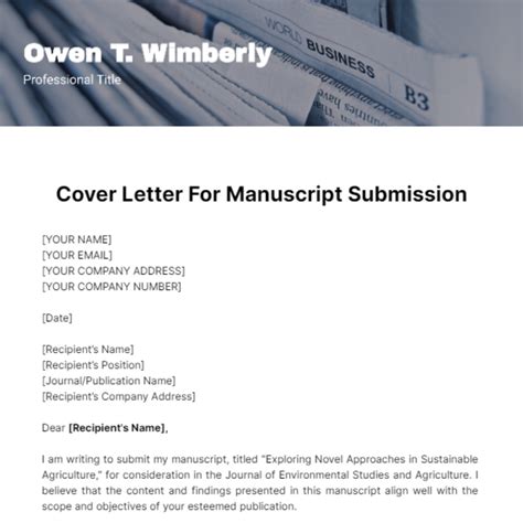 Manuscript Submission Cover Letter Template