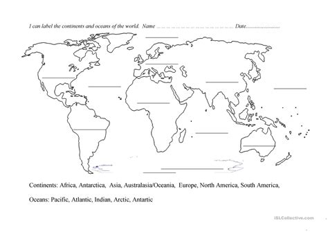 Map Of The Continents And Oceans Printable