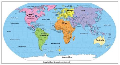 Map Of The World Continents Printable