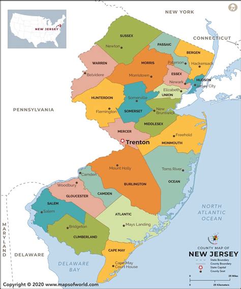 Map of New Jersey: 23 Counties, 564 Municipalities, and 4.1 Million People