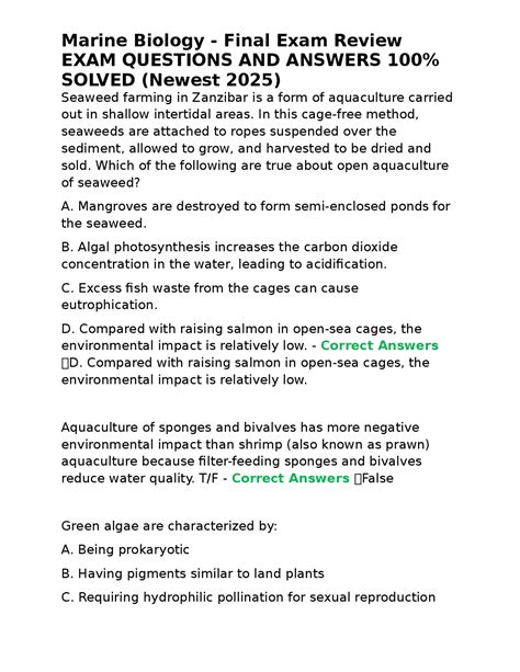 Marine Bio Final Exam Questions And Answers Reader