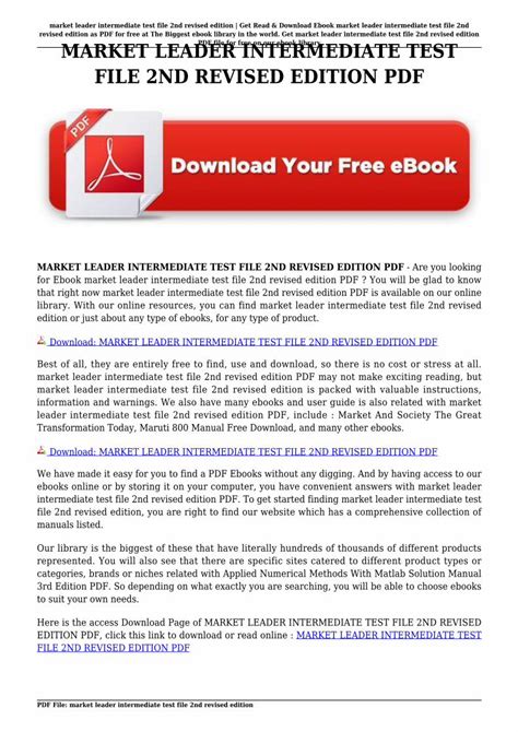 Market Leader Intermediate Test File (2nd Revised edition) Ebook Doc