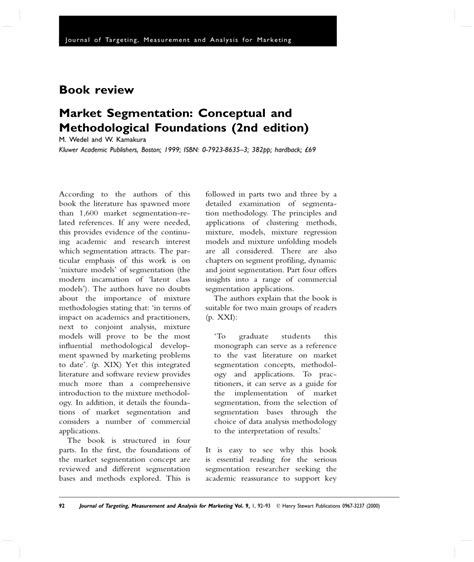 Market Segmentation Conceptual and Methodological Foundations 2nd Edition Reader