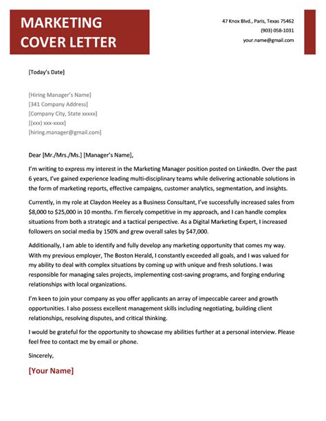 Marketing Cover Letter Template