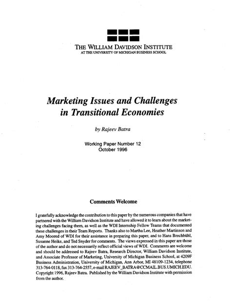 Marketing Issues in Transitional Economics Reader