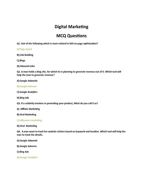 Marketing Mcq Questions Answer Reader