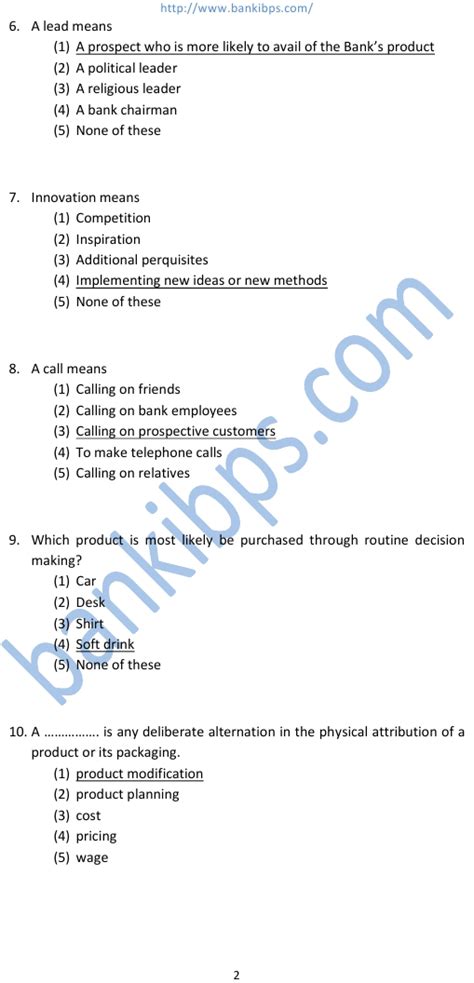 Marketing Objective Questions And Answers For Bank Exams Doc