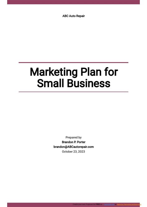 Marketing Plan For Small Business Template