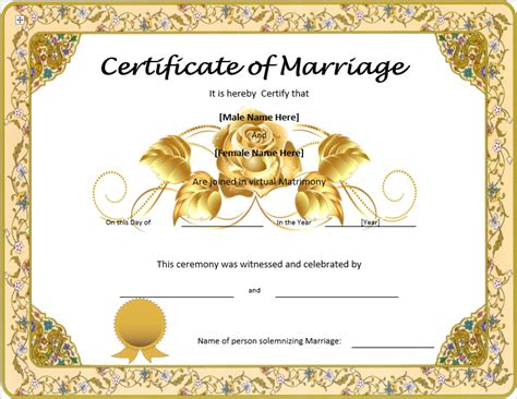 Marriage Certificate Template Free
