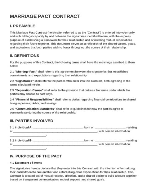 Marriage Pact Contract Template