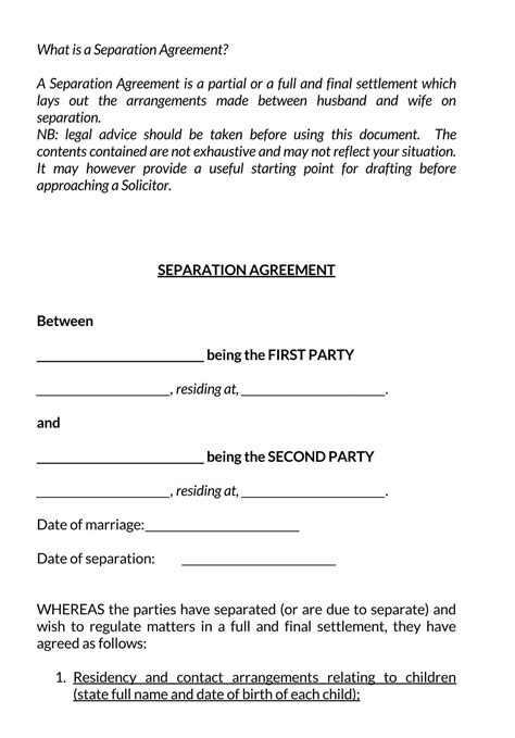 Marriage Separation Agreement Template