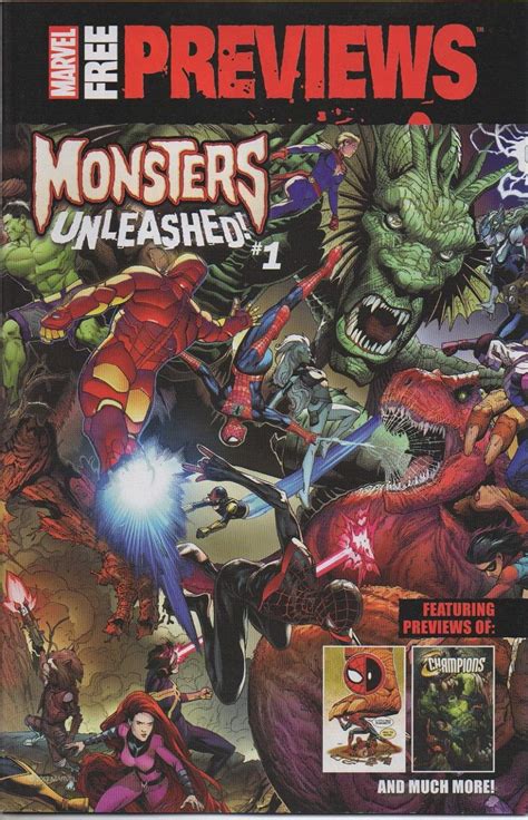 Marvel Free Previews Monsters Unleashed no 1 March 2017 promo one-shot comic Kid Kaiju Avengers Inhumans Thor Iron Man Captain America Deadpool Groot Rocket Raccoon Fin Fang Foom Epub