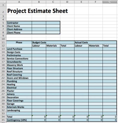 Masonry Estimate Template