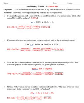 Mass Stoichiometry Practice Answers Doc