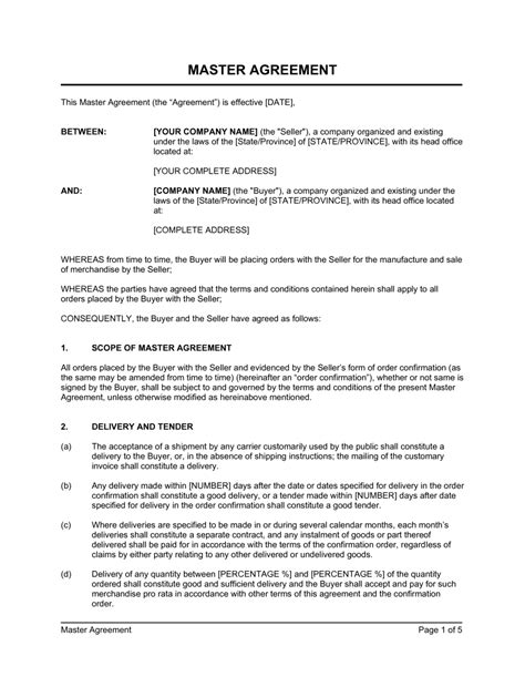 Master Agreement Template