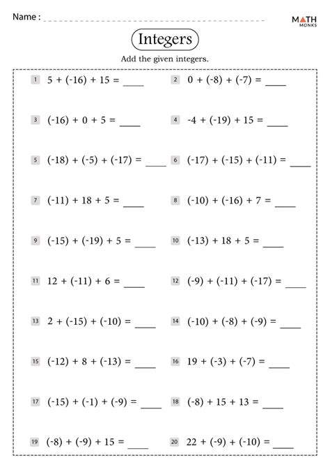 Master Integer Operations with Engaging Integers Worksheets Grade 7!