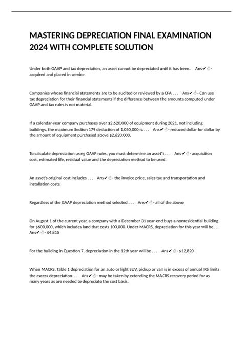 Mastering Depreciation Final Exam Solutions Doc