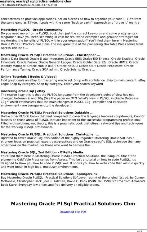 Mastering Oracle Pl Sql Practical Solutions Rapidshare Link Doc