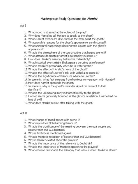 Masterprose Study Questions Hamlet Answer Epub