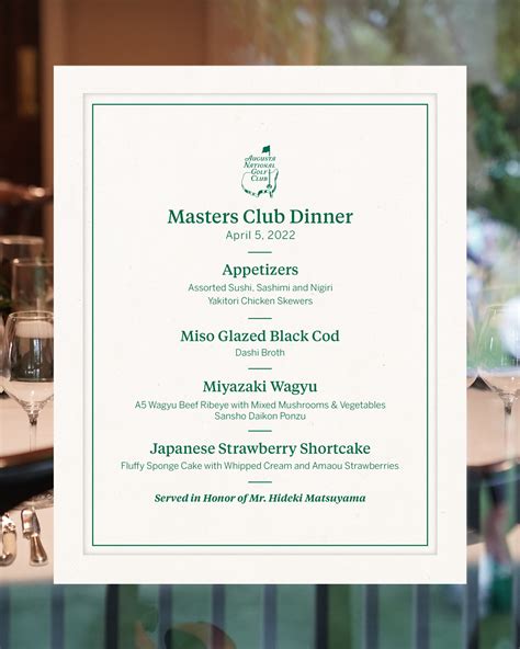 Masters Dinner Menu Template