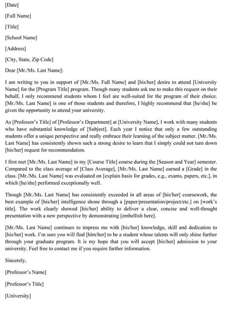 Masters Program Letter Of Recommendation Template