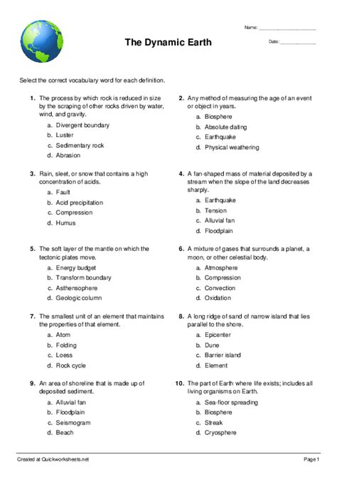 Matching Chapter Test The Dynamic Earth Answers Doc