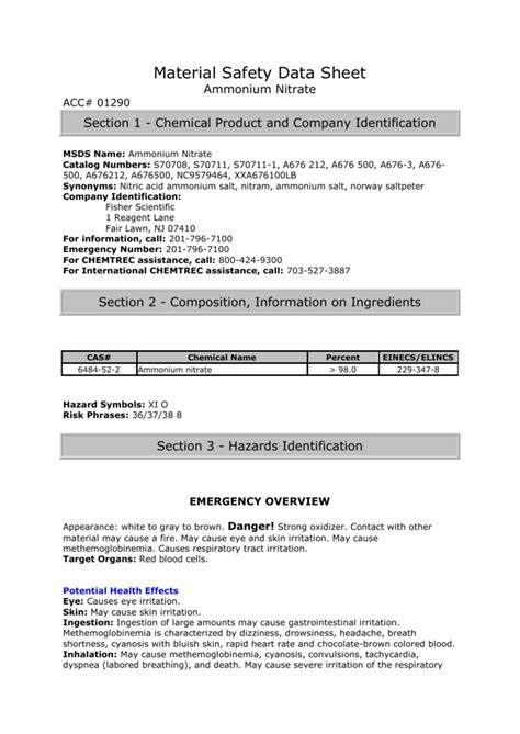 Material Safety Data Sheet Ammonium Nitrate Solution 20 2 PDF