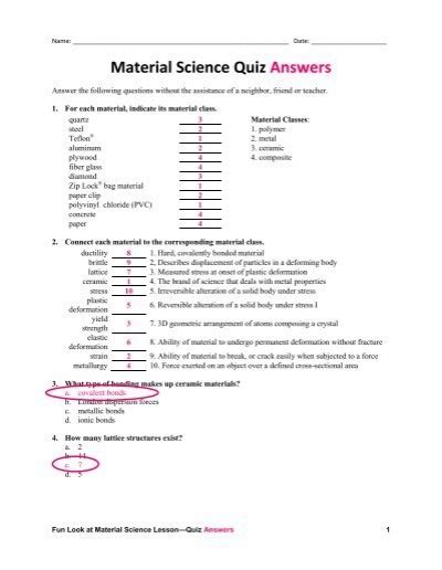 Material Science Quiz Answers Teachengineering Kindle Editon