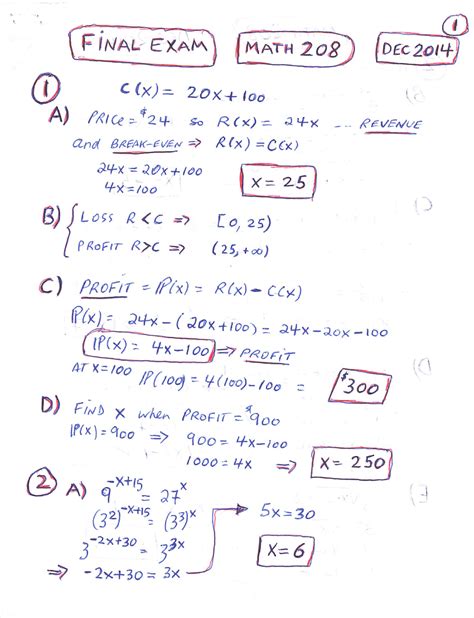 Math 208 Final Exam Answers Doc