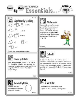 Math Essentials Grade 7 Week 8 Answers Reader