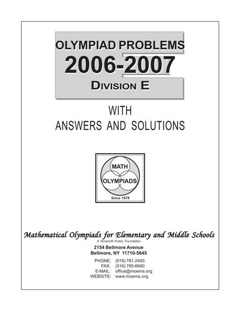 Math Olympiad Division E Problems And Solutions PDF