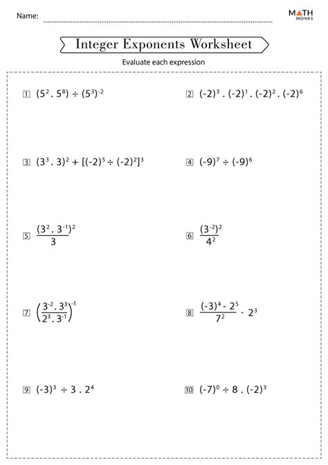 Math Practice C Integer Exponents Answer Key PDF